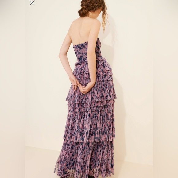 Hutch by Anthropologie Strapless Floral Tiered Dress in Purple - Picture 3 of 9